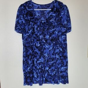 3/$18 Blue Ruffled Short Sleeve Mini Dress 100% Silk✨️✨️✨️